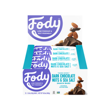 Load image into Gallery viewer, Low FODMAP <br> <b><big>Dark Chocolate, Nuts &amp; Sea Salt Bars <br>(Box of 12 Bars)</big></b><br><small>Gluten &amp; Lactose Free</small>
